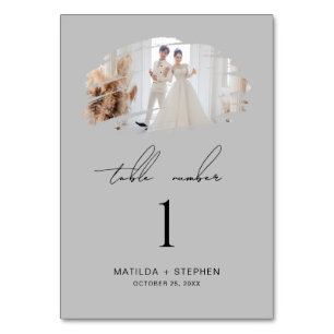 Grey Colour Custom Photo Wedding Table Number