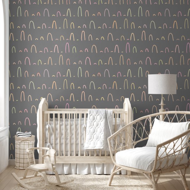 Grey & Colourful Pattern Wallpaper (Kids)