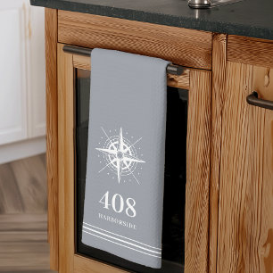 Grey Compass House Number & Street Name Tea Towel