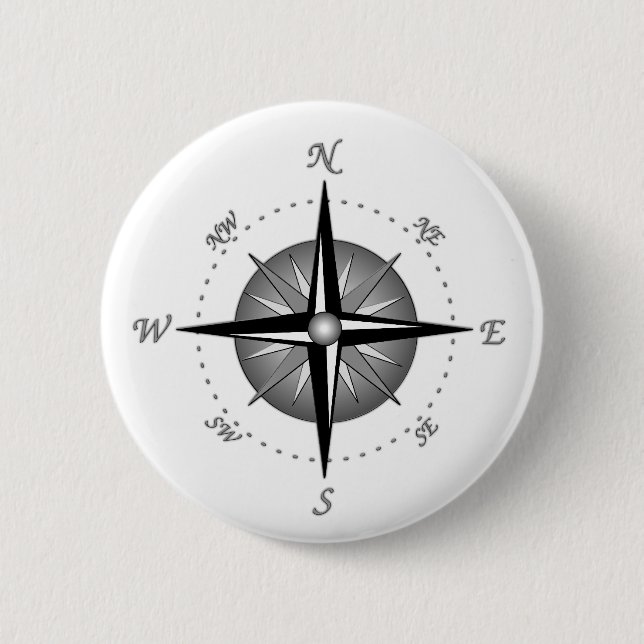 Grey Compass Rose 6 Cm Round Badge (Front)