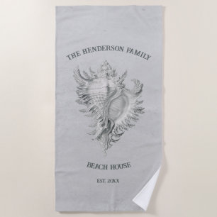 Grey Conch Shell Beach Towel