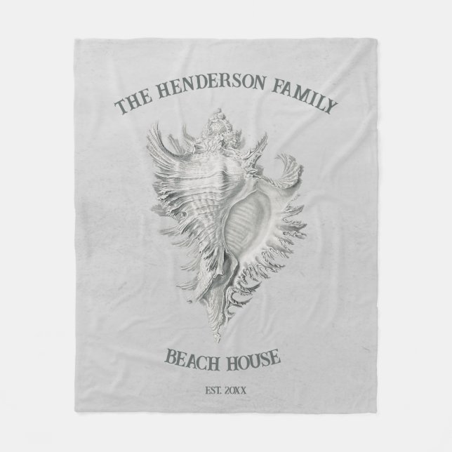 Grey Conch Shell Fleece Blanket (Front)