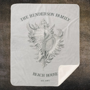 Grey Conch Shell Sherpa Blanket