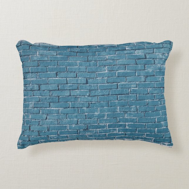 Grey concrete bricks painted in blue decorative cushion (Front)