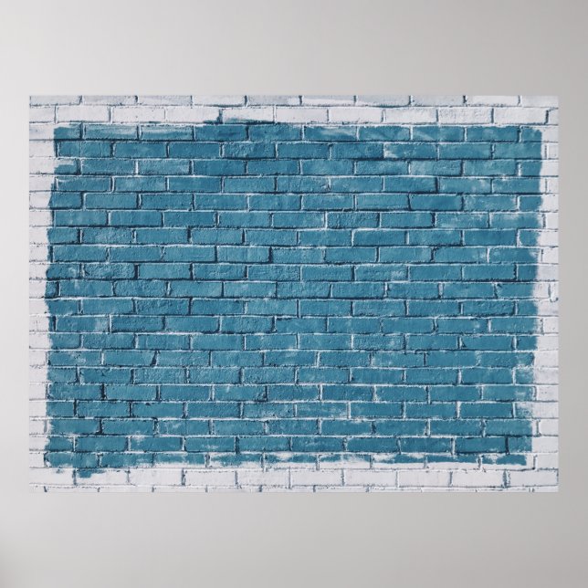 Grey concrete bricks painted in blue poster (Front)