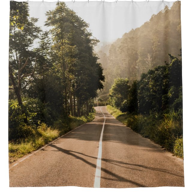 Grey concrete road in the morning shower curtain (Front)