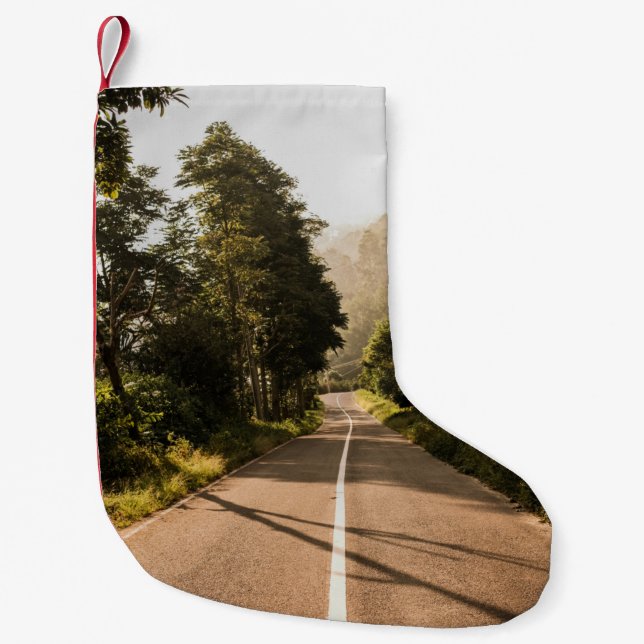 Grey concrete road in the morning small christmas stocking (Front)