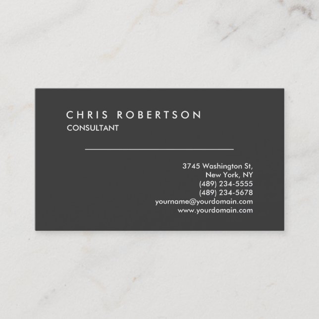 Grey Consultant Modern Simple Business Card (Front)