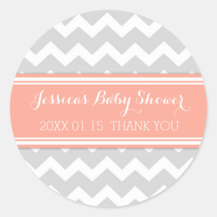 Grey Coral Chevron Baby Shower Favour Stickers