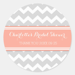 Grey Coral Chevron Bridal Shower Favour Tags