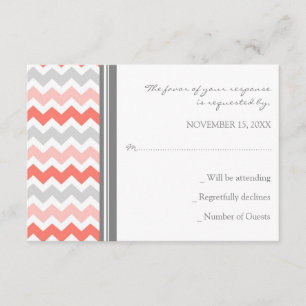 Grey Coral Chevron RSVP Wedding Card