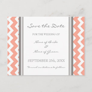 Grey Coral Chevron Save the Date Wedding Postcards