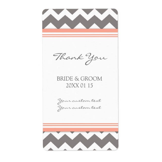 Grey Coral Chevron Wedding Labels (Front)