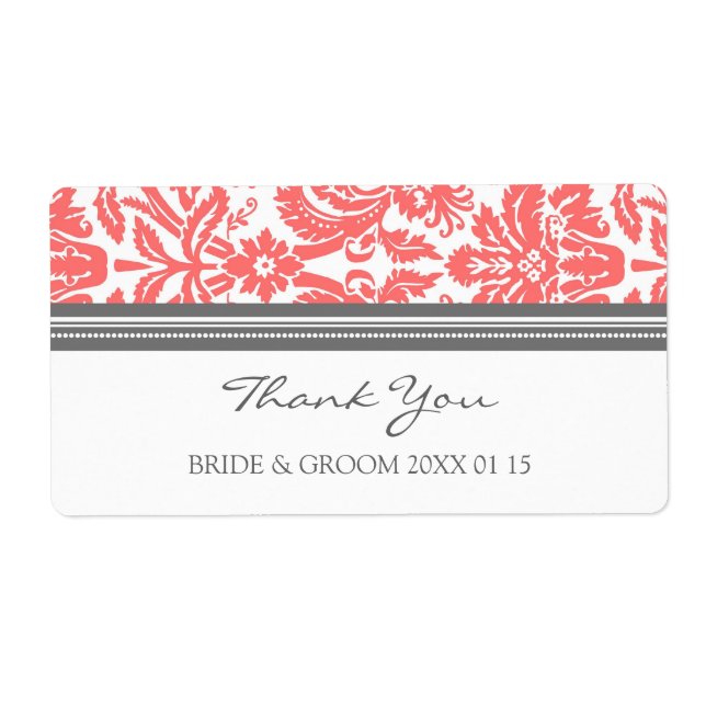 Grey Coral Damask Wedding Labels (Front)