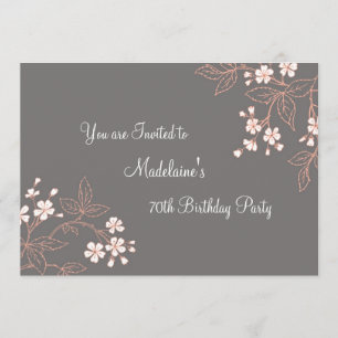 Grey Coral Floral 70th Birthday Party Invitations
