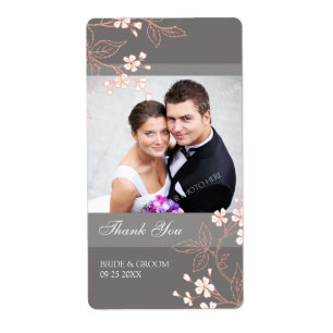 Grey Coral Floral Photo Wedding Labels