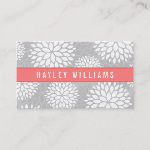 Grey & Coral Modern Floral Business Card