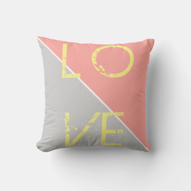 Grey Coral Peach Love Cushion Throw Pillow (Front)