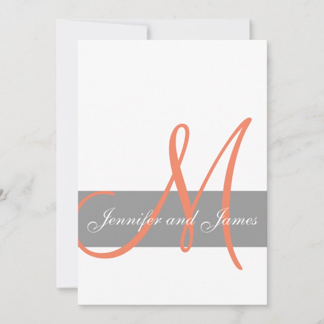 Grey Coral Wedding Invitation | Monogram Names (Front)
