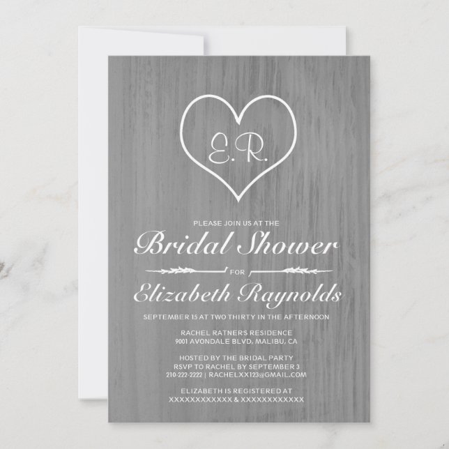 Grey Country Bridal Shower Invitations (Front)