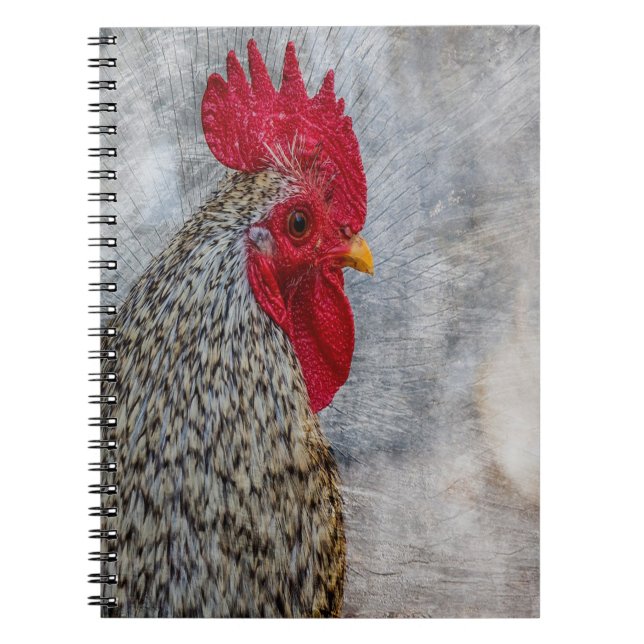 Grey Country Rooster Spiral Notebook (Front)