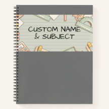 Grey Cover with Cute Math Graphics Spiral Notebook