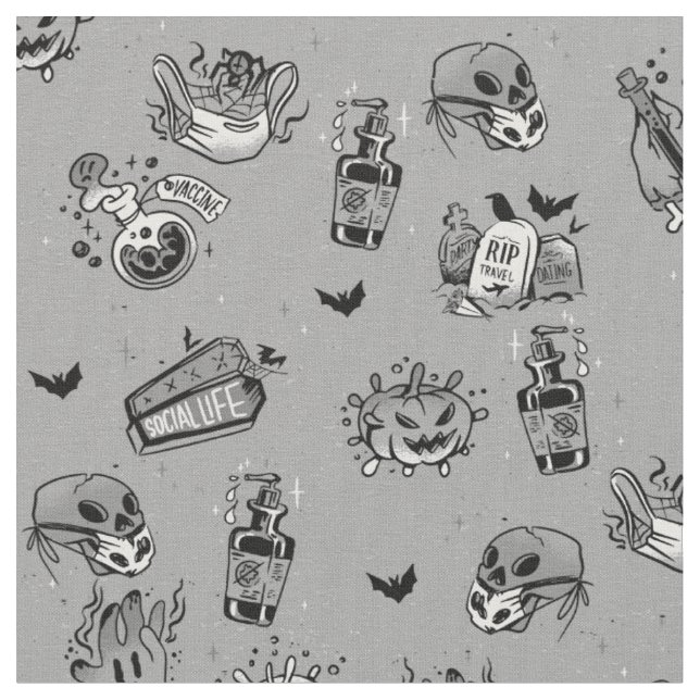 grey covid germs halloween creepy fabric (Close Up)