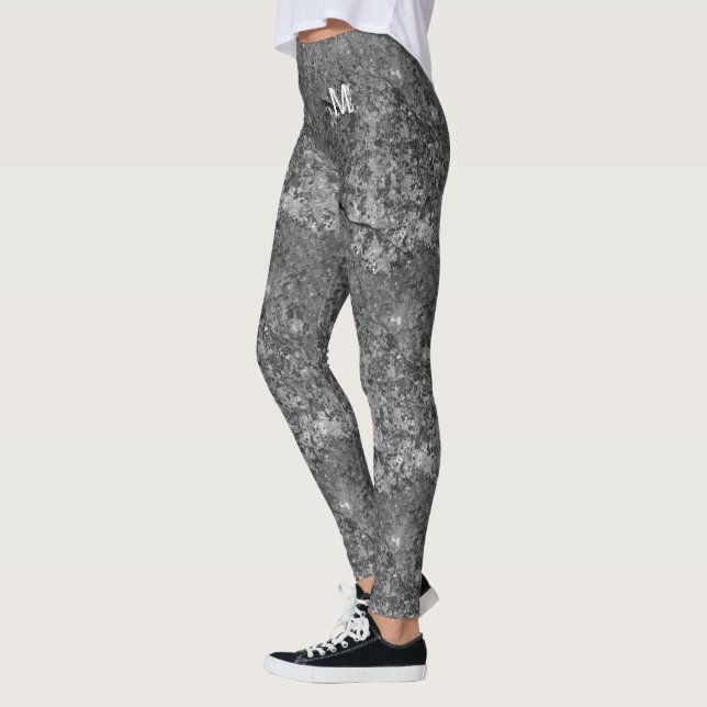 Grey Cracked Natural Rock Texture Monogram Custom Leggings (Left)