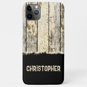 Grey cream and black rustic faux wood add name Case-Mate iPhone case