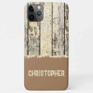 Grey cream and brown rustic faux wood add name Case-Mate iPhone case
