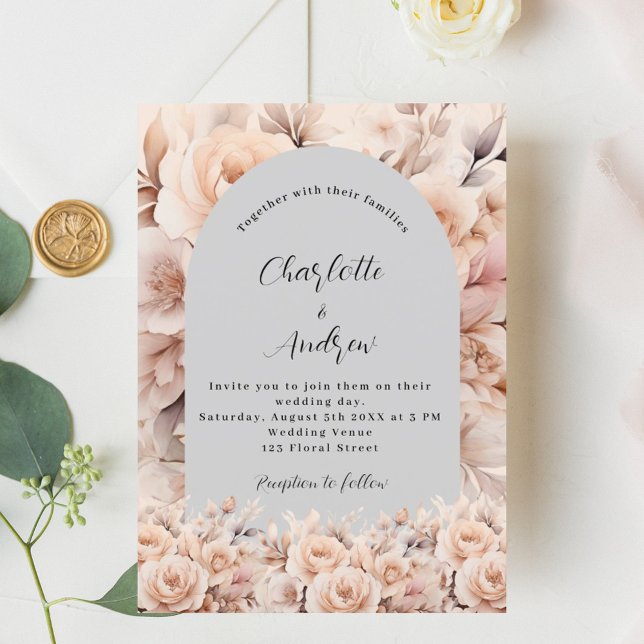 Grey cream floral arch elegant wedding invitation (Creator Uploaded)