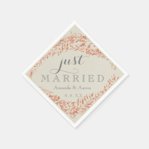 Grey Creamy Floral Rose Gold Just Married Napkin