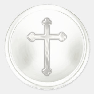 Grey Cross on White Envelope Seal Sticker