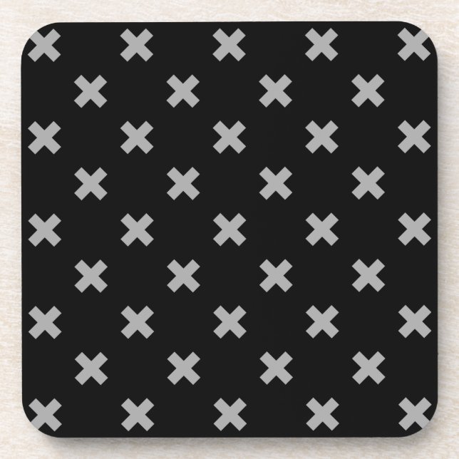 Grey cross stitches on black coaster (Front)
