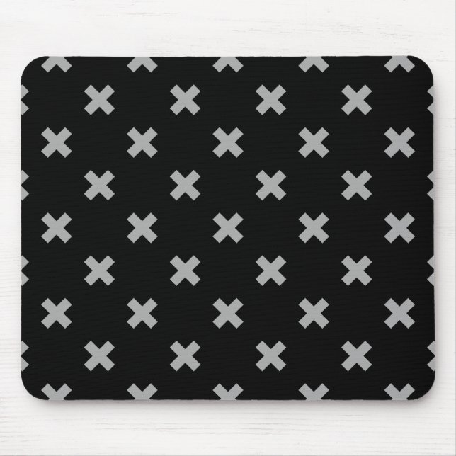 Grey cross stitches on black mouse pad (Front)