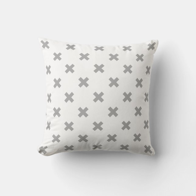 Grey cross stitches on white cushion (Front)