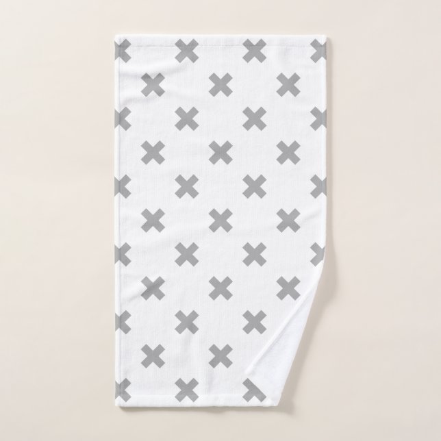 Grey cross stitches on white hand towel (Hand Towel)