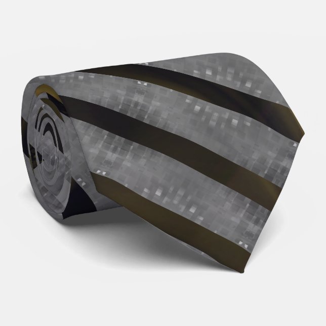 Grey cross stripe small square, golden background tie (Rolled)