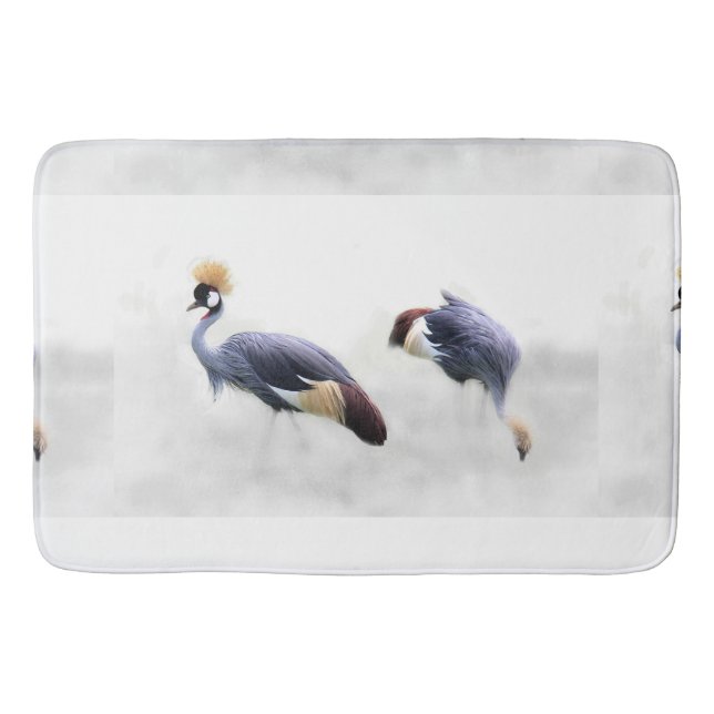 grey crowned crane bird birds animal pair couple bath mat (Front)