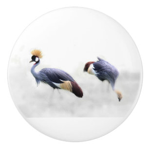grey crowned crane bird birds animal pair couple ceramic knob