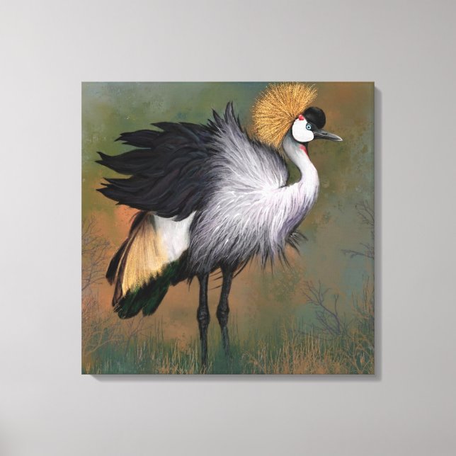Grey Crowned Crane Bird Canvas Print (Front)