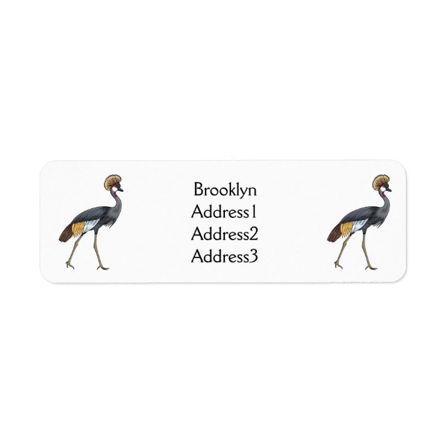 Grey crowned crane bird cartoon illustration  (Front)