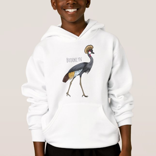 Grey crowned crane bird cartoon illustration  (Front)