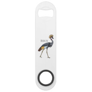 Grey crowned crane bird cartoon illustration