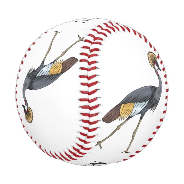 Grey crowned crane bird cartoon illustration  baseball (Angled)