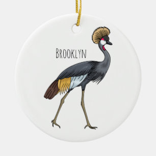 Grey crowned crane bird cartoon illustration  ceramic tree decoration