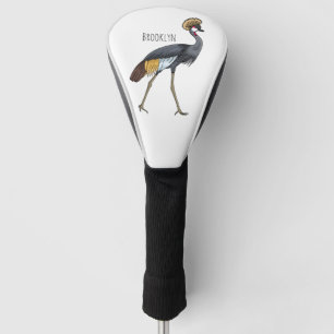 Grey crowned crane bird cartoon illustration golf head cover