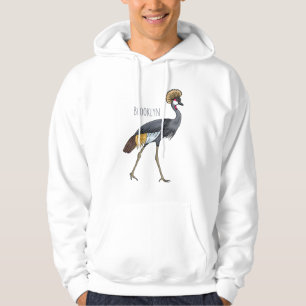Grey crowned crane bird cartoon illustration hoodie