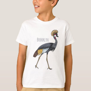 Grey crowned crane bird cartoon illustration T-Shirt