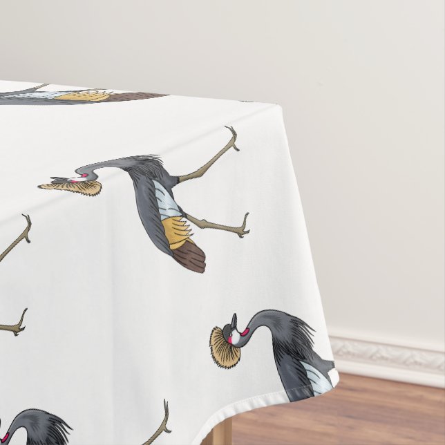 Grey crowned crane bird cartoon illustration  tablecloth (In Situ)